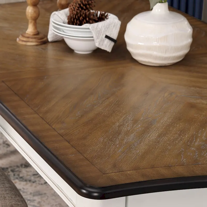 French Country Dining Table, Antique White and Weathered Oak Finish