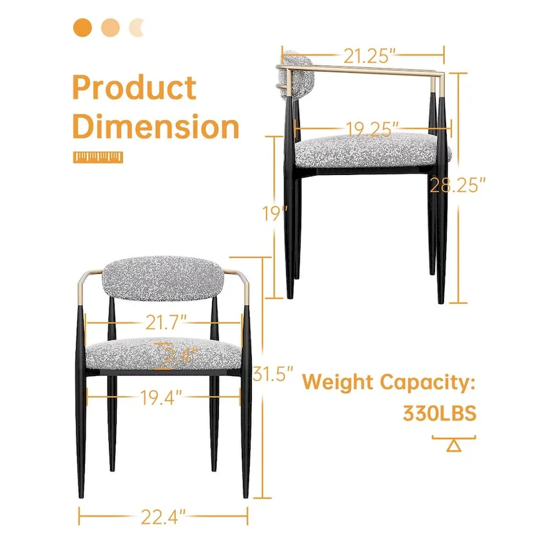 Boucle Upholstered Dining Chair with Metal Frame