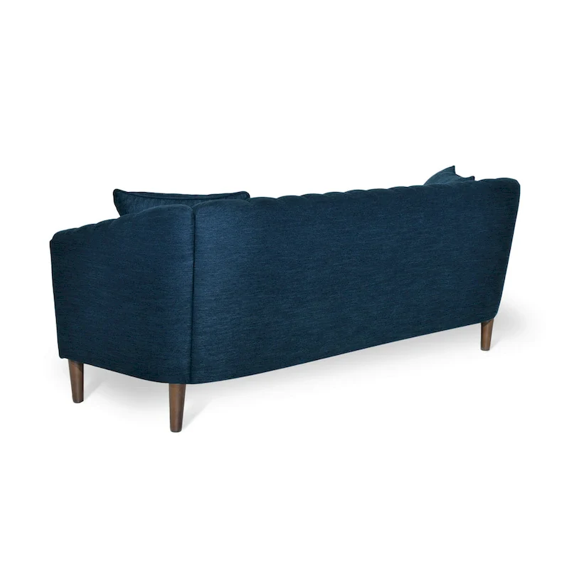Channel-Tufted Sofa with Sloped Arms & Walnut Legs – Blush / Beige / Cloud Gray / Charcoal / Navy Blue, Mid-Century Modern, Seats 3