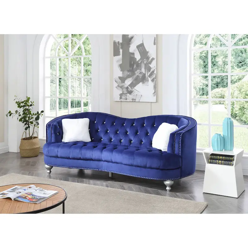 Velvet Tufted Sofa with Nailhead Trim - Seats 3
