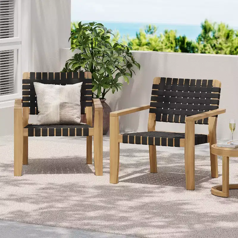 Christopher Knight Home Annette Patio Rustic Woven Rope Acacia Wood Accent Chair (Set of 2)