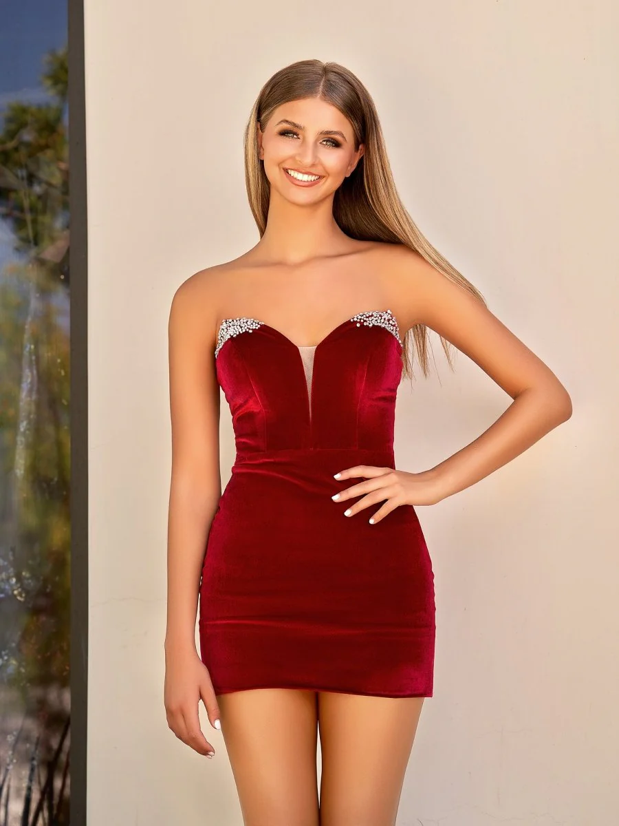 Burgundy Sheath V-Neck Short Homecoming Dress