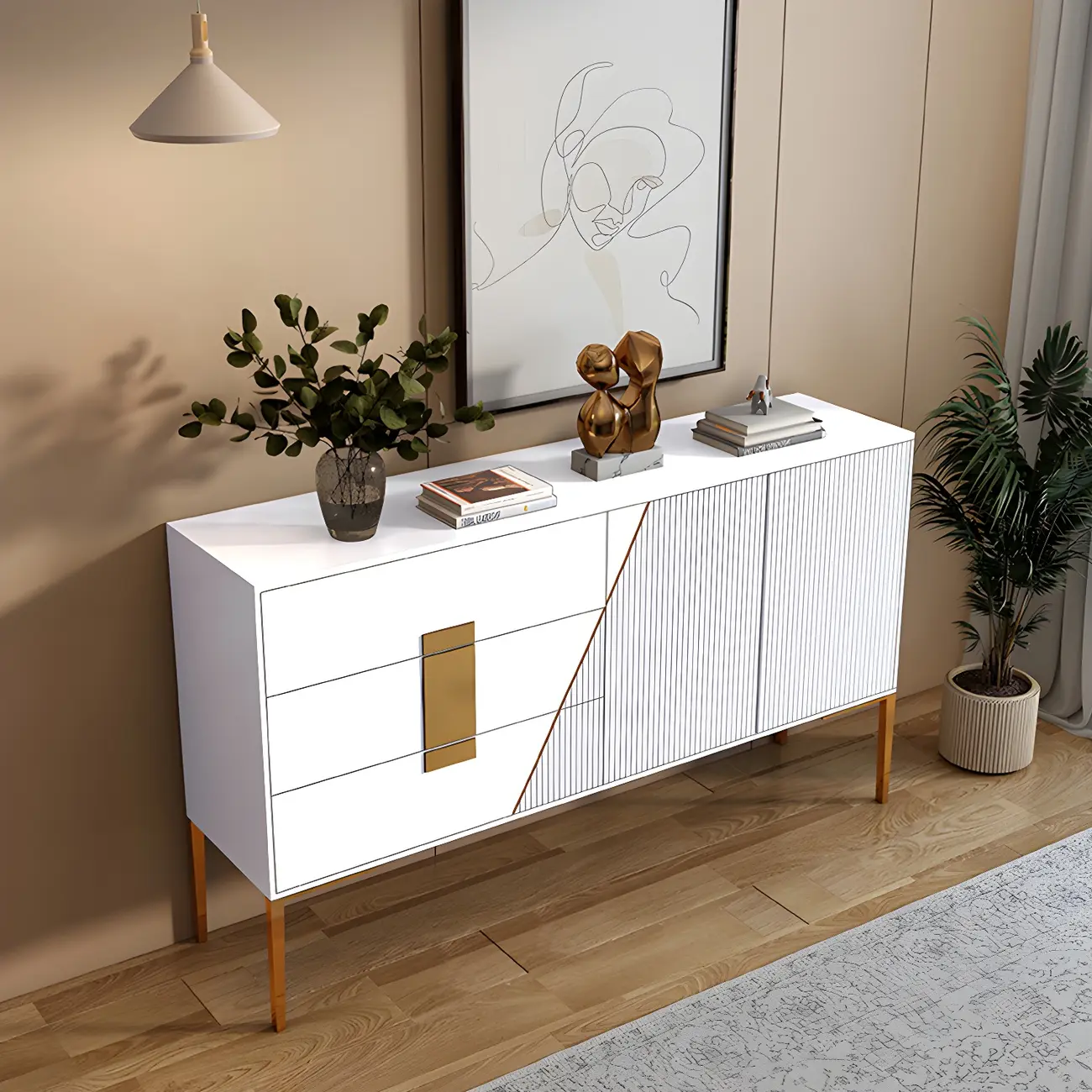 Glam Sleek Wooden Sideboard with Drawers