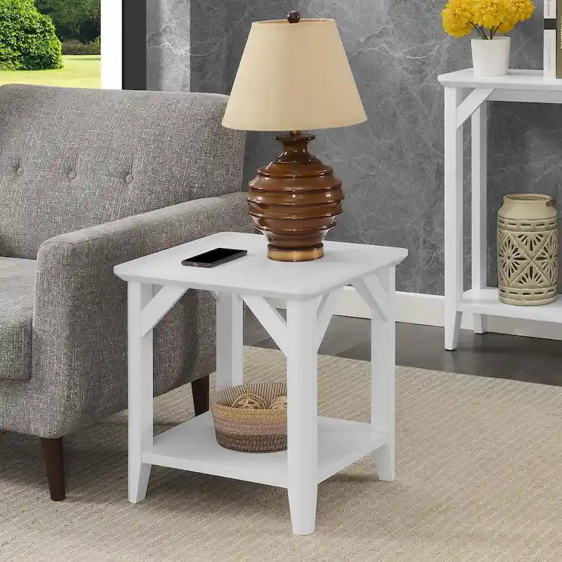 Rustic Wood Grain End Table with Shelf
