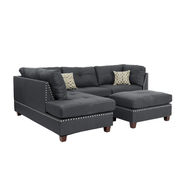 Gray Reversible Chaise Sectional Sofa with Ottoman