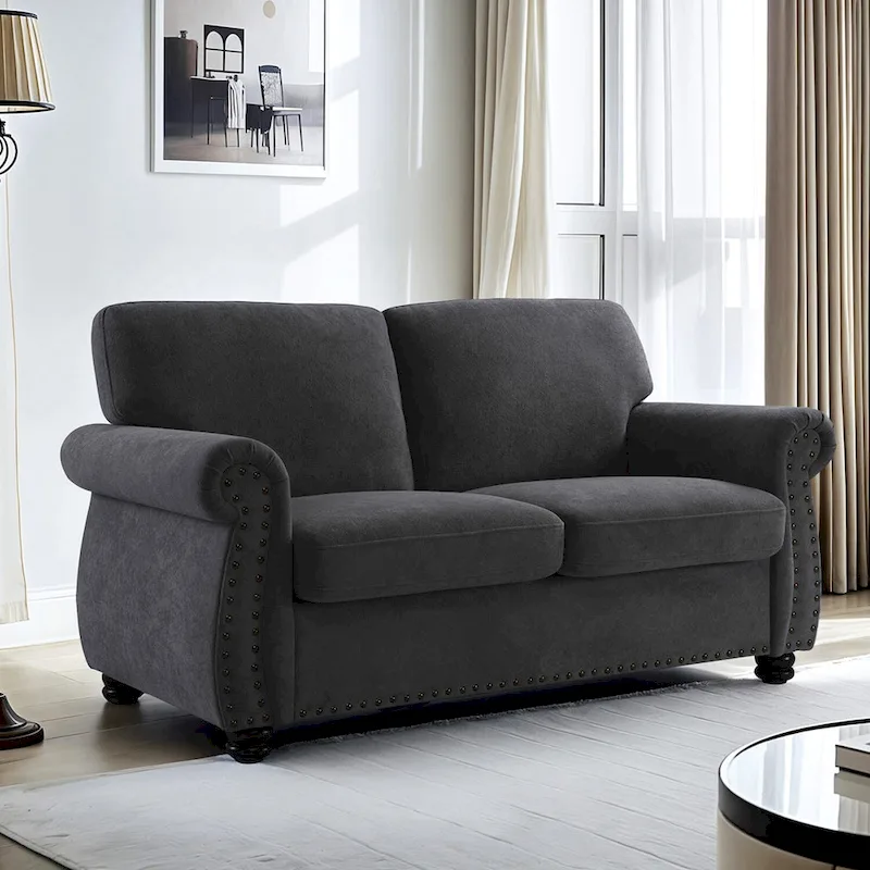 Black/Mustard Yellow/Ivory/Grey/Green Velvet Loveseat, 2-Seater