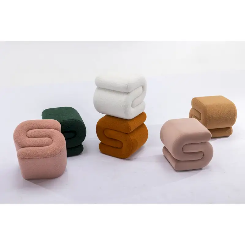 Modern S-shape Fabric Ottoman Makeup Stool Footstool