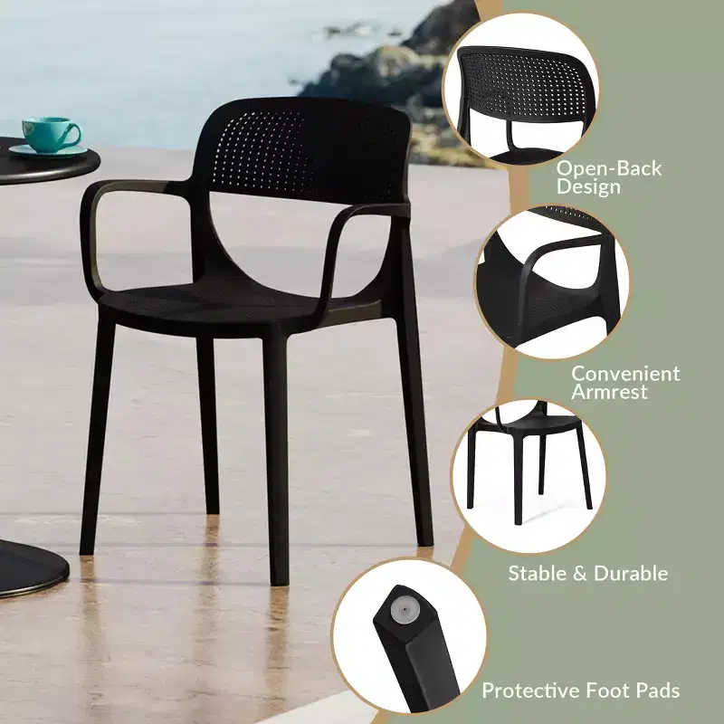 WestinTrends Playa 3-Piece Round Metal Bistro Dining Table Set And Stackable Resin Patio Dining Arm Chairs