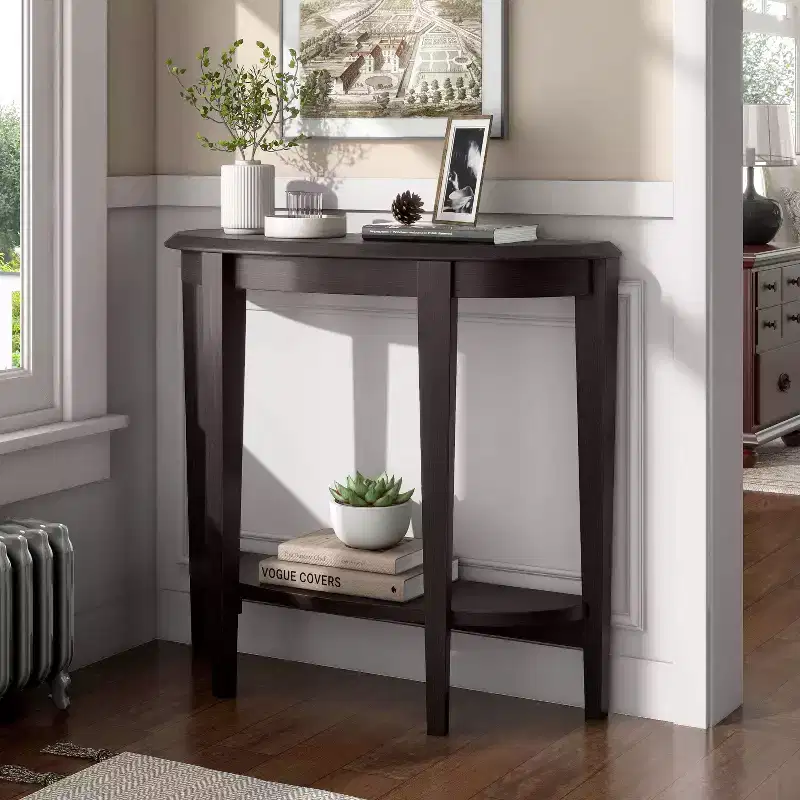 24/7 Shop At Home 36 Heartrhythm Transitional Half Moon Console Table with Shelf