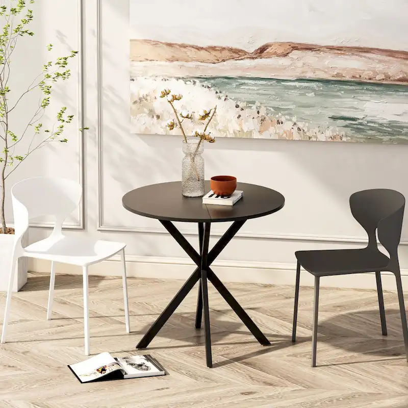 Modern Cross Leg Round Dining Table ,Two Piece Removable Top