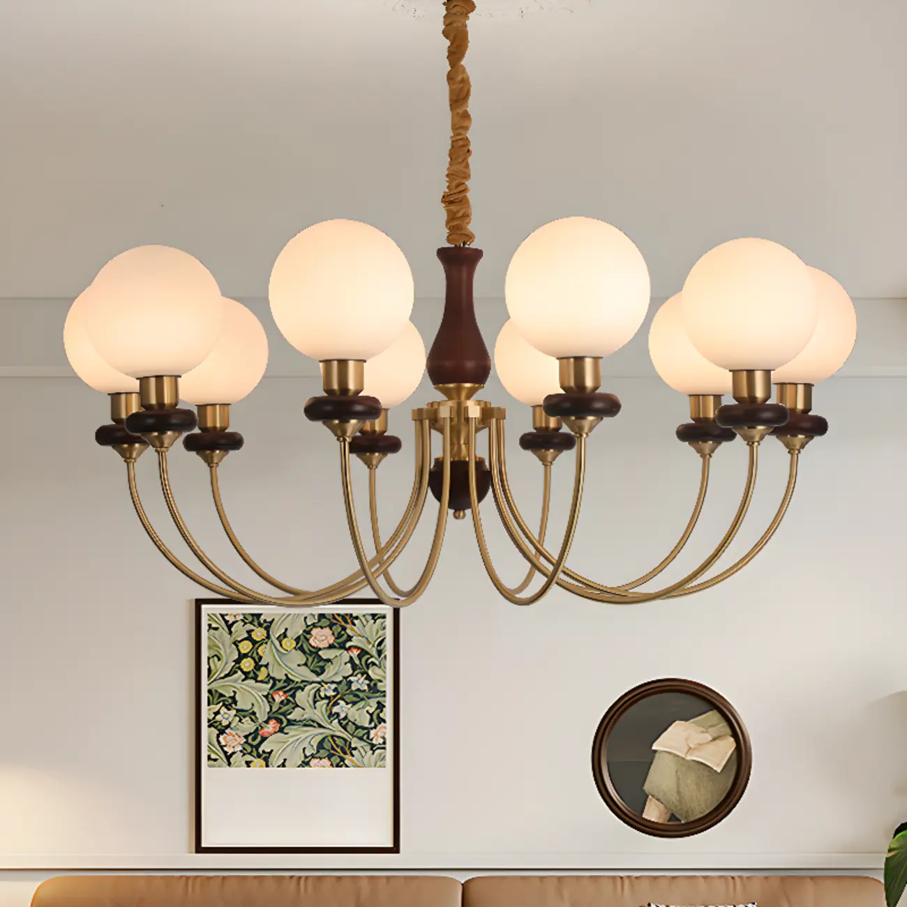 Gold Classic Globe Glass Chandelier Height Adjustable