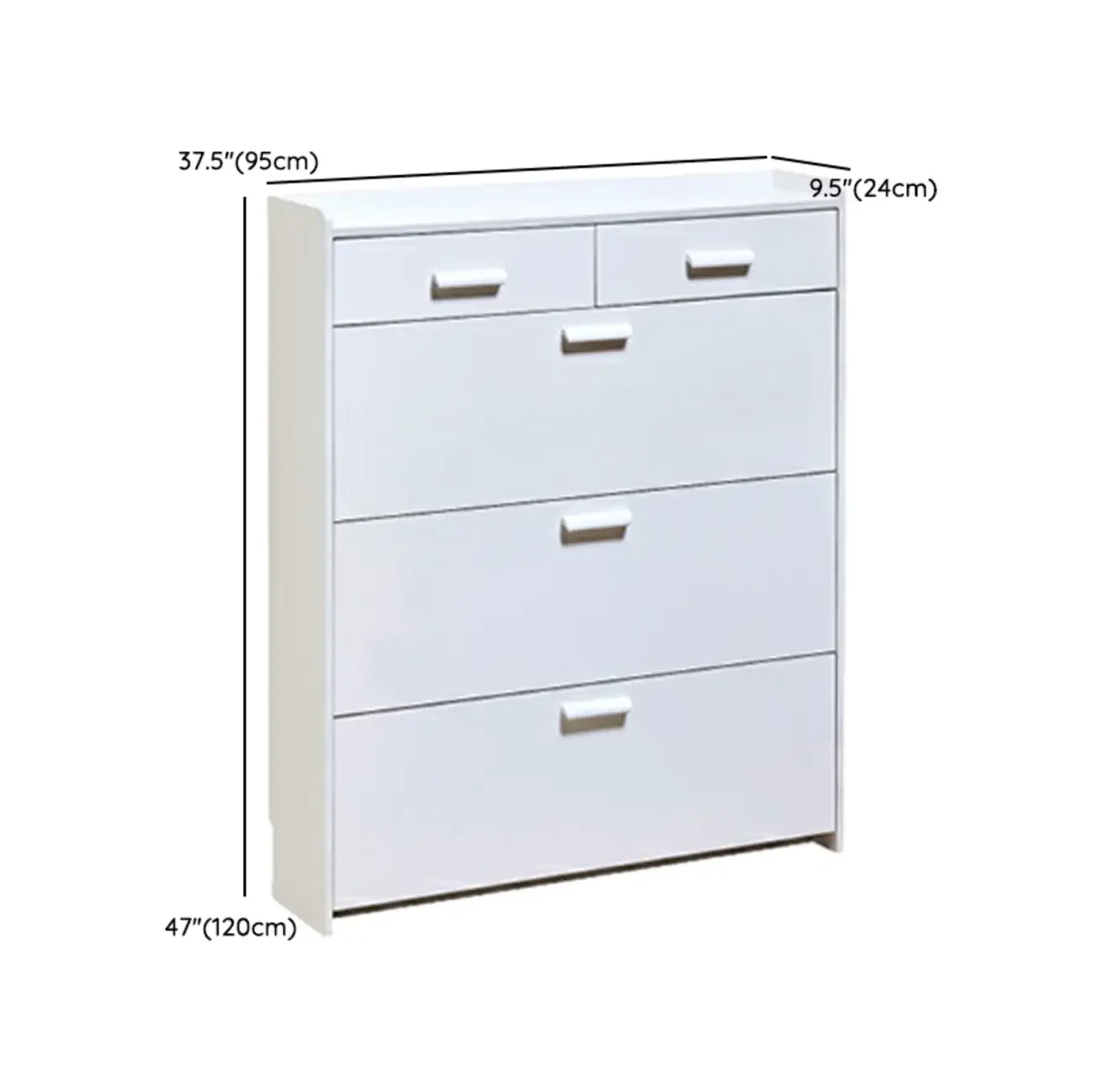 Narrow Wall-Mounted White Shoe Cabinet with Drawers