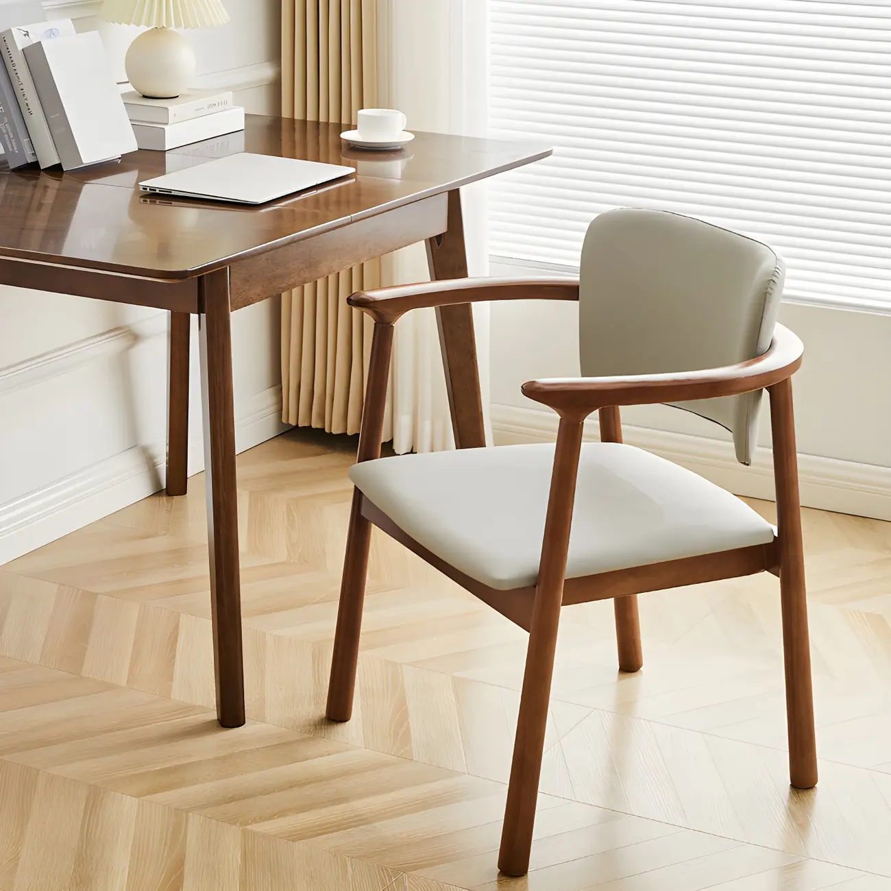 Modern Upholstered Rubberwood Arm Dining Chair Set of 2