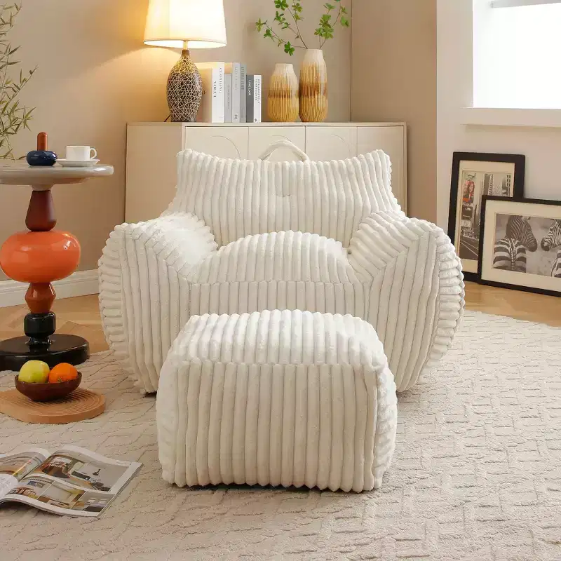 Okak Modern Plush Corduroy Floor Bean Bag Sofa Chair with Armrests & Footstool,Lazy Lounge Couch for Living Room,Bedroom