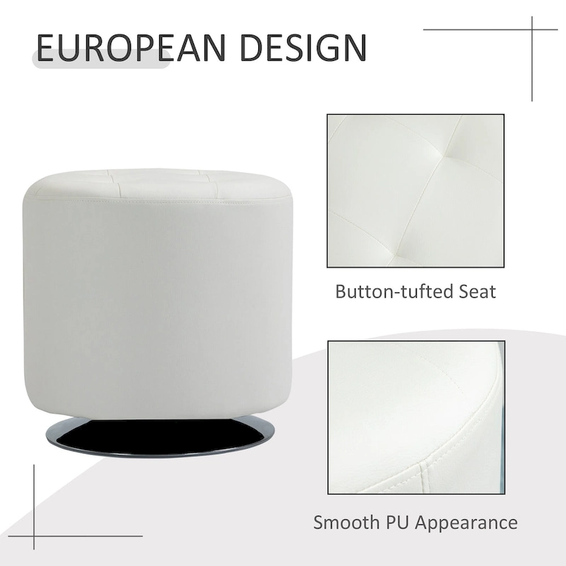 HOMCOM 360-deg Swivel Foot Stool Round PU Ottoman with Thick Sponge Padding and Solid Steel Base