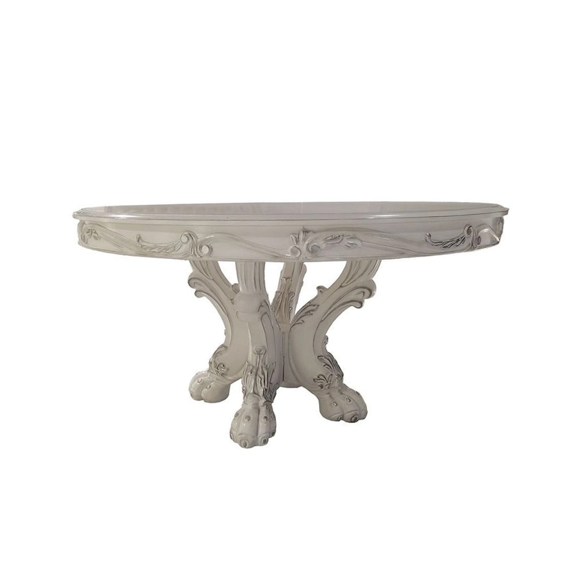 60Dia Round Dining Table with Wooden Legs in Bone White