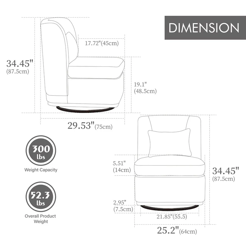 Chenille Armless Swivel Accent Chair