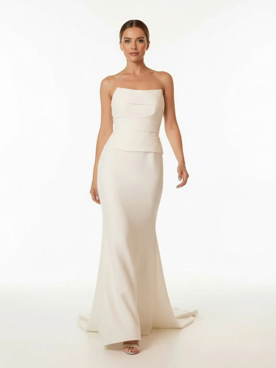 Elegant Mermaid Strapless Elastic Satin Wedding Dresses with Train