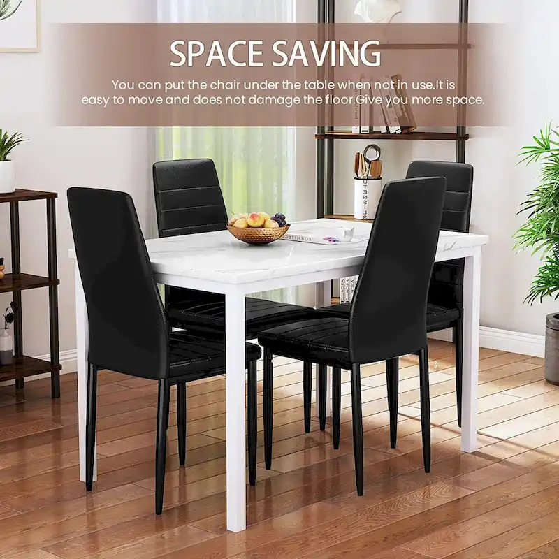 Modern 5-Piece Kitchen Dining Set, Counter Height Dinette Set with Marble Look Top and 4 Upholstered PU Leather Chairs