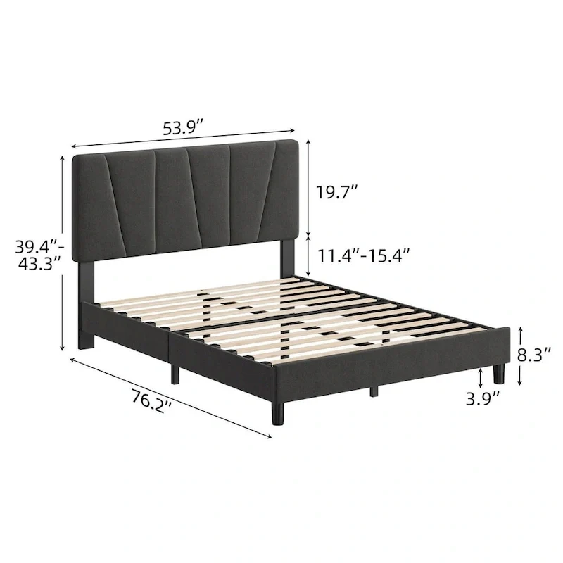 Modern Upholstered Bed Frame with Adjustable Headboard