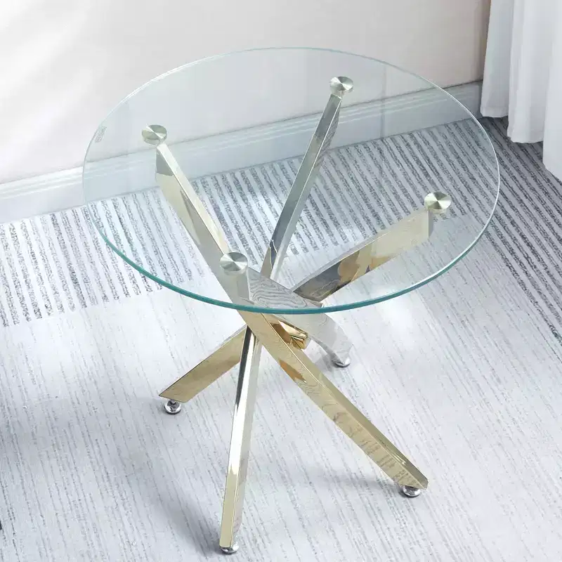 Okak Modern Round End Tables with Tempered Glass Tabletop, Couch Table with Stainless Steel Legs, Side Table for Living Room, Bedroom, Gold