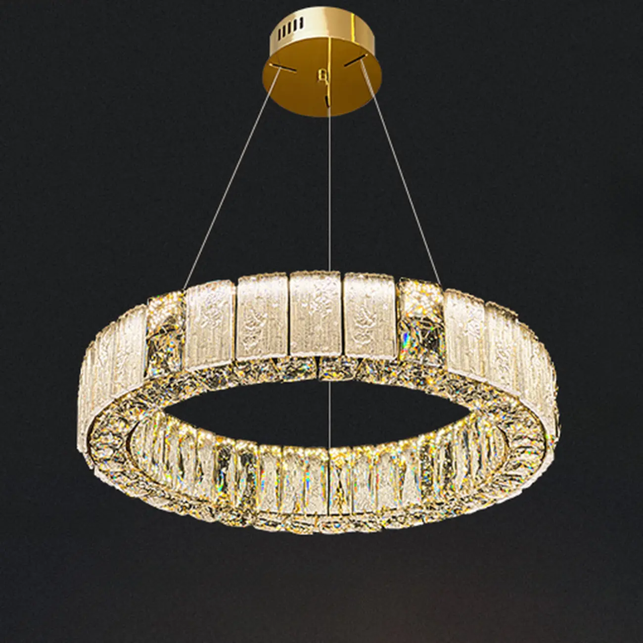 Gold Circular Crystal Linear Modern Chandelier Light