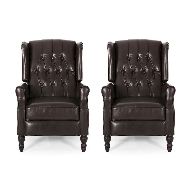 Classic Tufted Bonded Leather Recliner Set (2-Piece) with Nailhead Trim