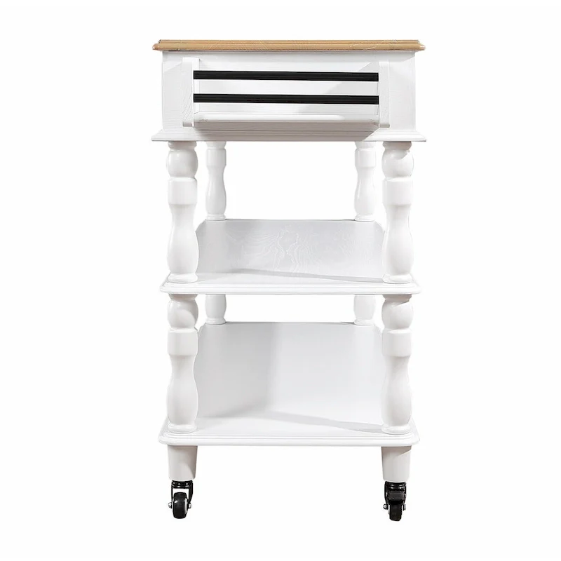 Rolling Kitchen Island Cart with Solid Oak Wood Top, Wine and Spice Rack