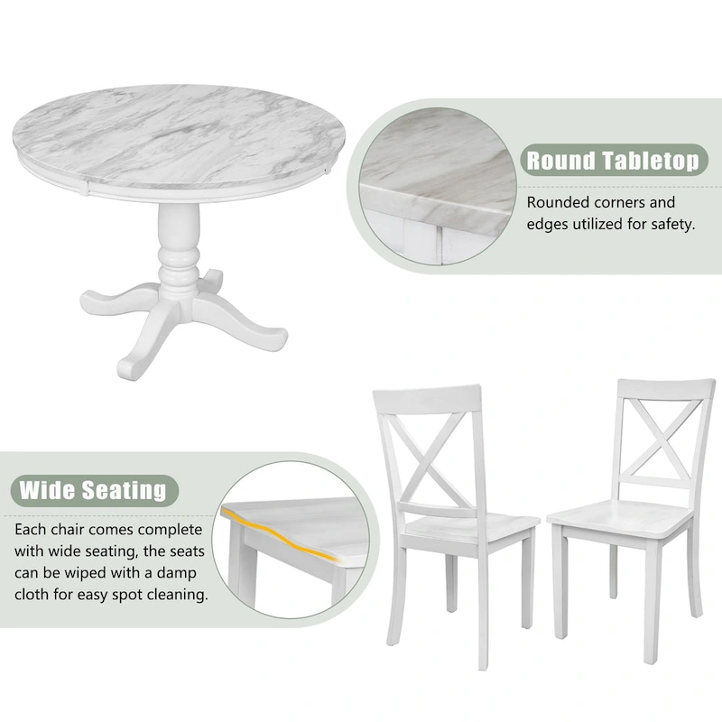 Modern Style Wooden 5-Piece Dining Set with Round Table amd 4 Upholstered Chairs