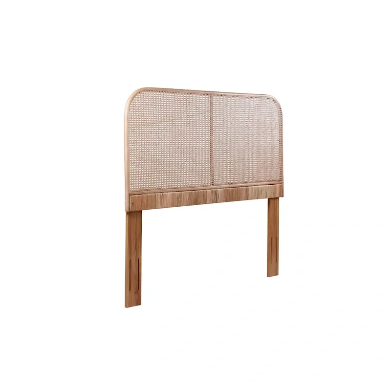 Natural Cane & Teak Wood Headboard with Curved Corners – Contemporary Style, Queen / King