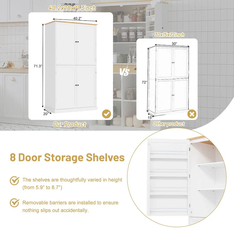 Freestanding Kitchen Pantry Cabinet with 2 Drawers, 2 Cabinets and Adjustable Shelves