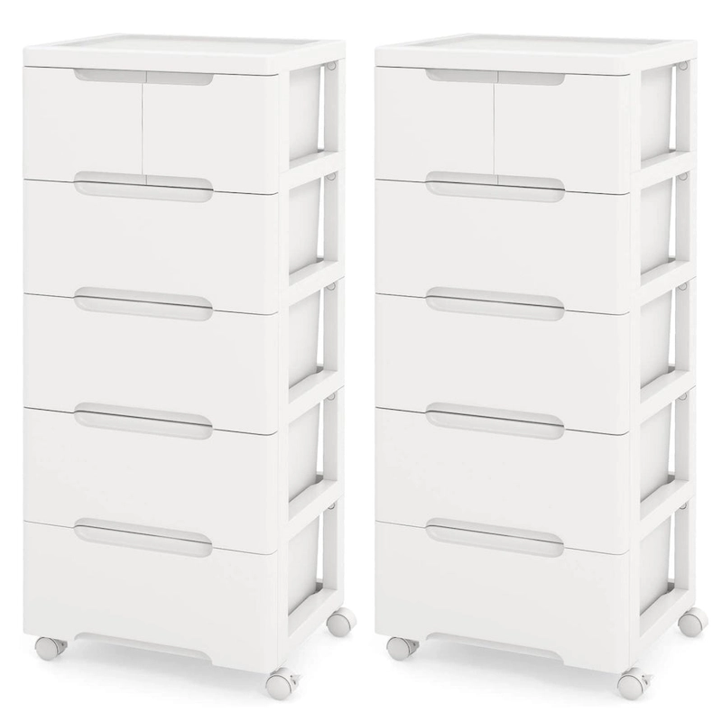 Costway 2 PCS 6-Drawer Plastic Rolling Storage Cart with 4 Universal - See Details