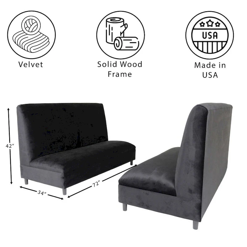 Black Velvet Upholstered Seating Booth with Solid Wood Frame
