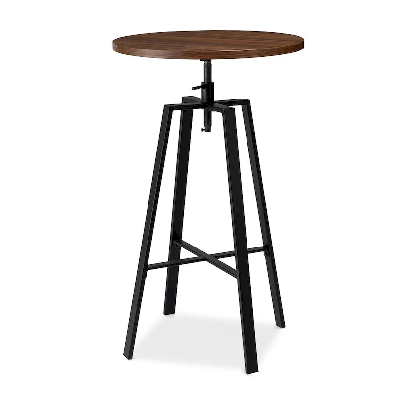 Glitzhome Industrial Wood Top Adjustable Swivel Round Pub Bar Table