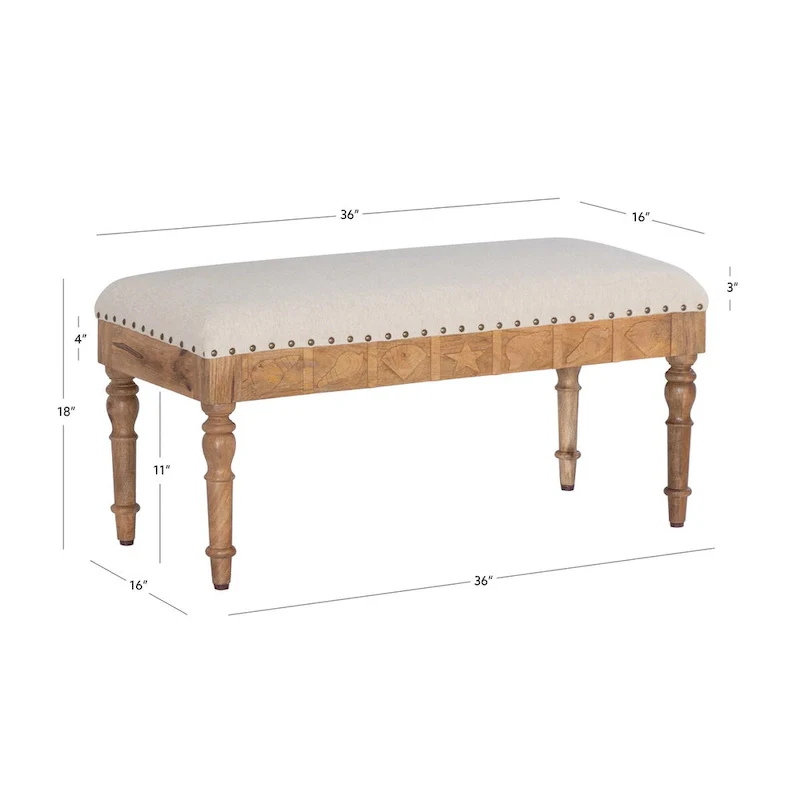 Seashell Upholstered Entryway Bench – Mango Wood, 400 lb Capacity
