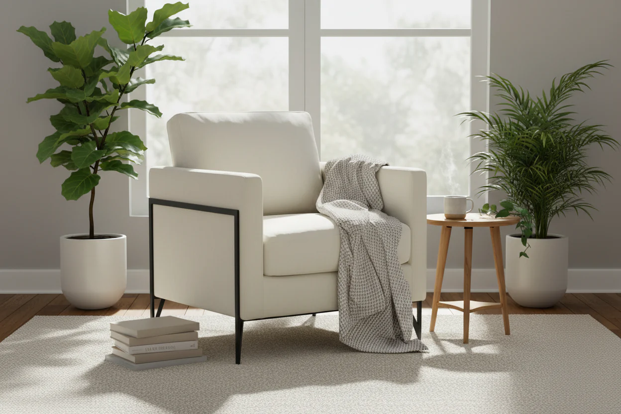Contemporary Cream & Black Fabric Accent Chair