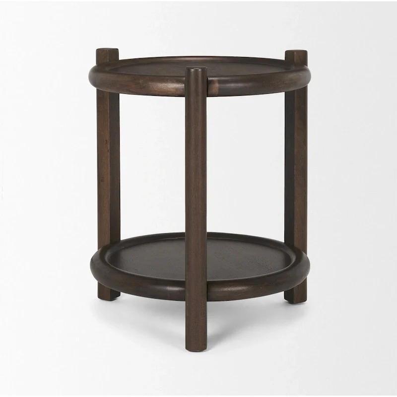 Dark Brown Wood w/ Bottom Shelf Round Accent Table - 23.5L x 23.5W x 26.0H