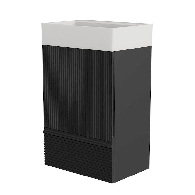 Single Sink Bathroom Vanity, Modern Grille-patterned Freestanding Vanity With Hidden Handle, Wood Bathroom Cabinet