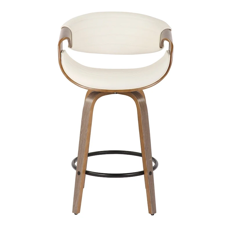 Faux Leather Counter Stool with Bent Wood Legs & Round Footrest (Set of 2)