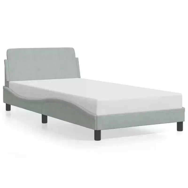 vidaXL Bed Frame with Headboard Platform Foundation Bedroom Furniture Velvet - Light Gray Twin