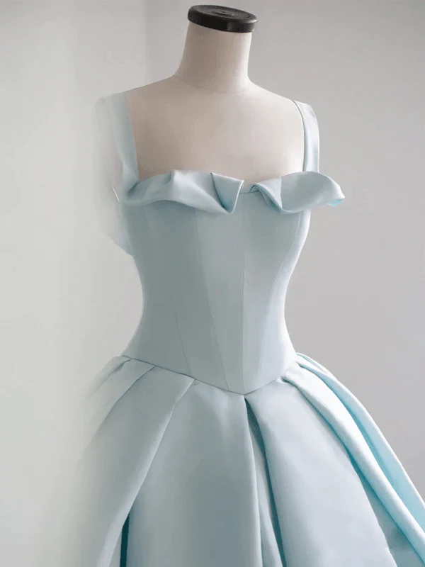 Sky Blue Satin Long Ball Gown Quinceanera Dresses