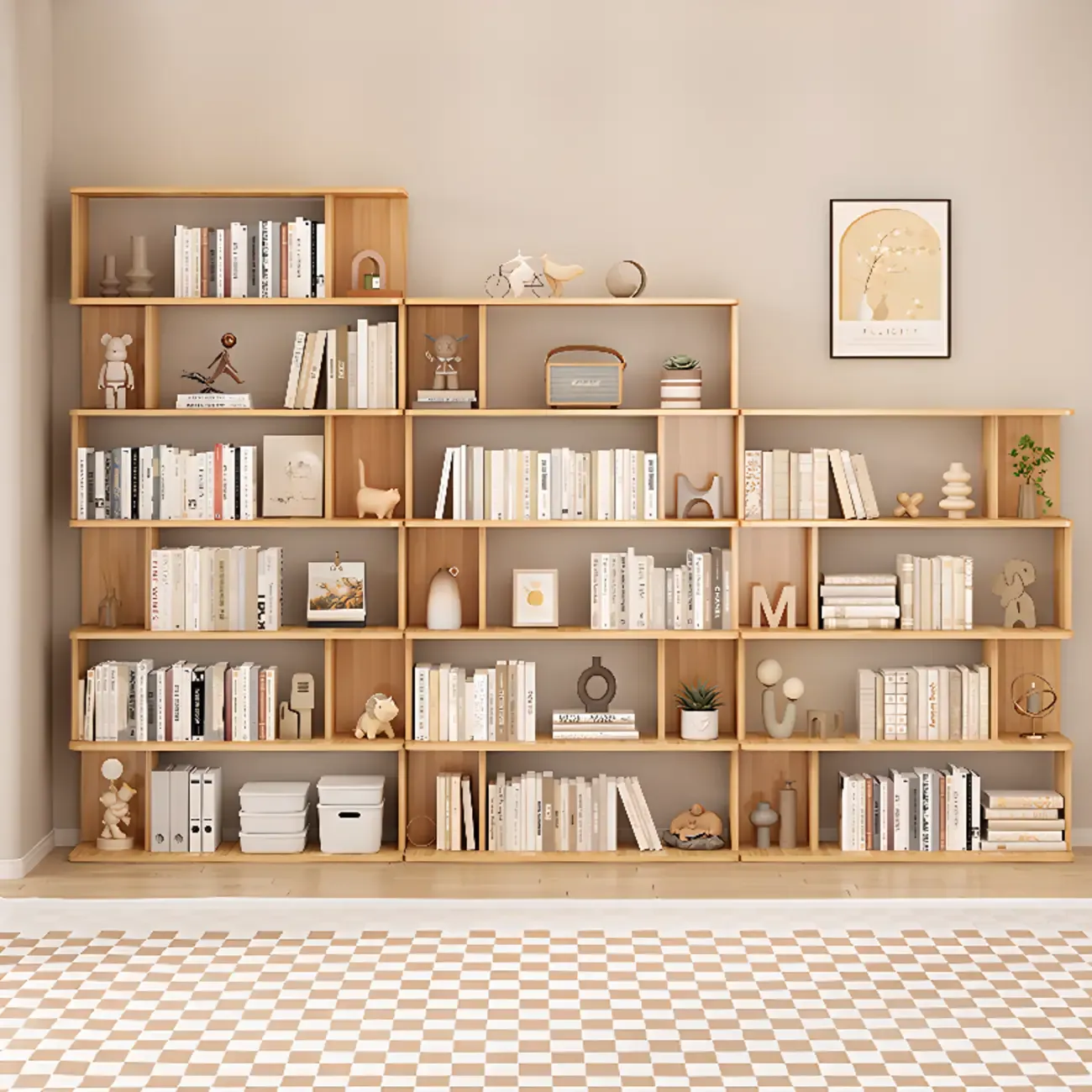 Mid-Century Vertical Walnut Wood Bookcase Open Back