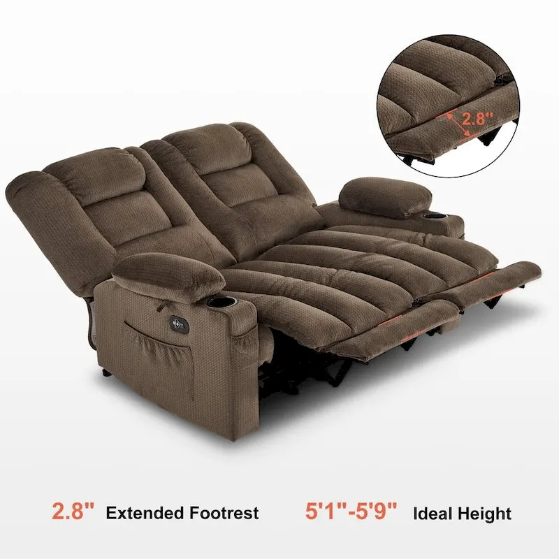 MCombo Power Reclining Loveseat Sofa with Heat and Massage, Fabric PR648