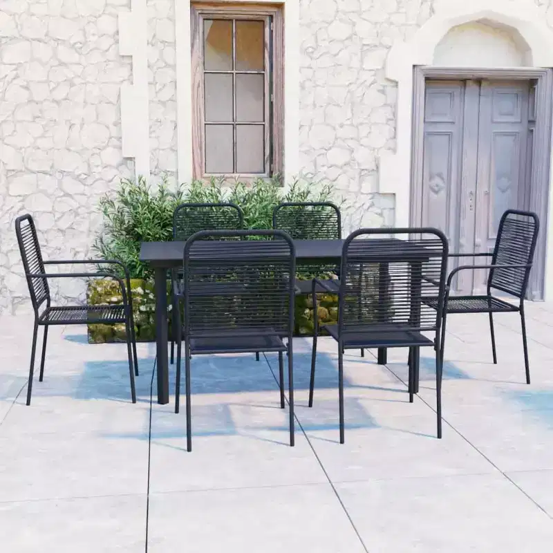vidaXL Garden Dining Set Black Powder-coated steel, glass, cotton rope