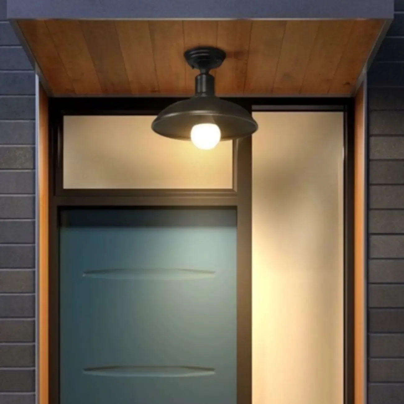 Industrial LED Semi Flush Ceiling Light with Black Iron Shade