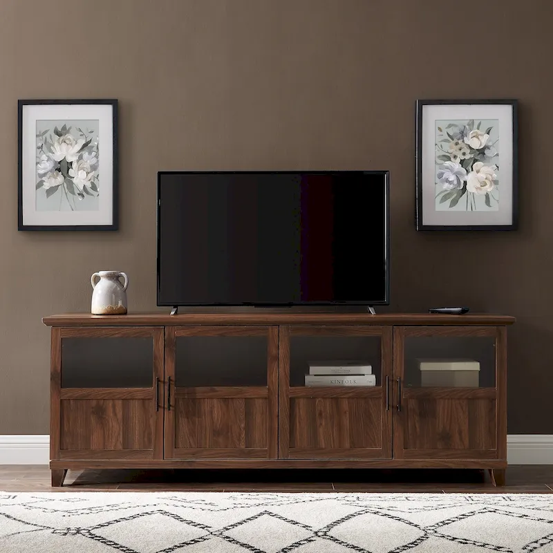Dark Walnut / Slate Grey / White Oak / Rustic Oak 4-Door TV Stand, Fits TVs up to 80