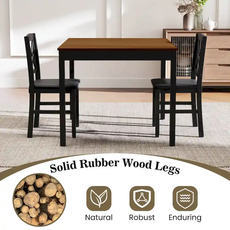 Costway 3 PCS Dining Table Set Wooden Square Kitchen Table with 2