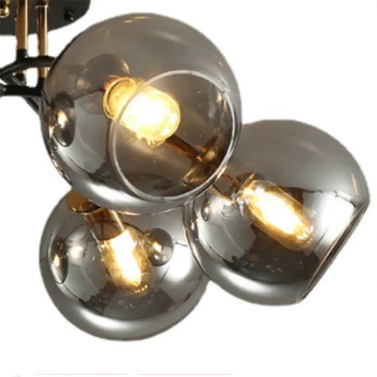 Modern Smoke Grey Glass Sphere Semi Flush Ceiling Light