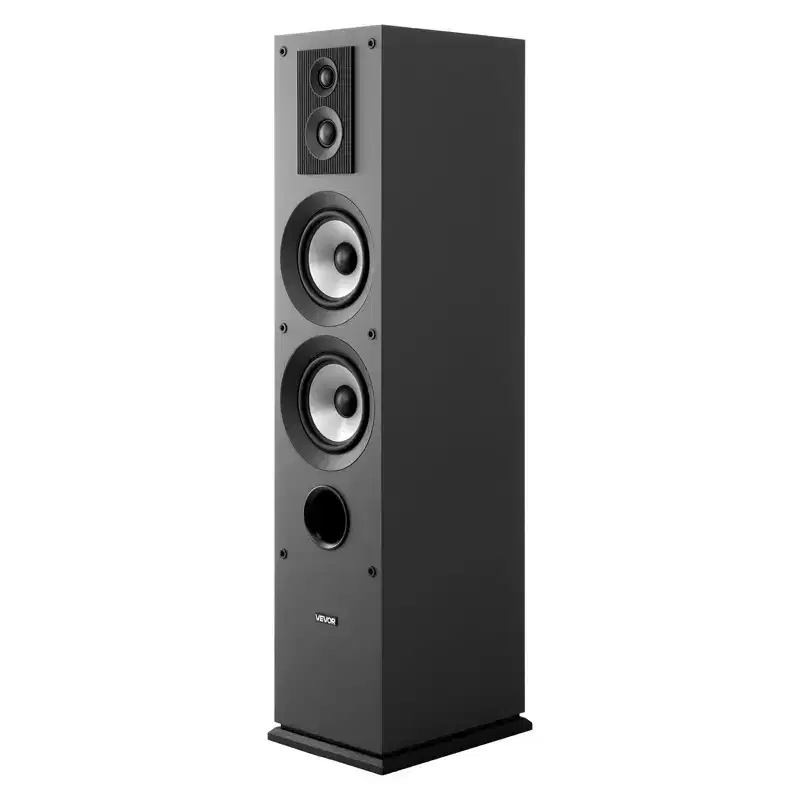 VEVOR Passive Floorstanding Speaker, 3-Way, Floor-Standing Tower Speaker with 0.75 in & 1 in Tweeter, 5.25 in Woofers, 145W Peak, Black