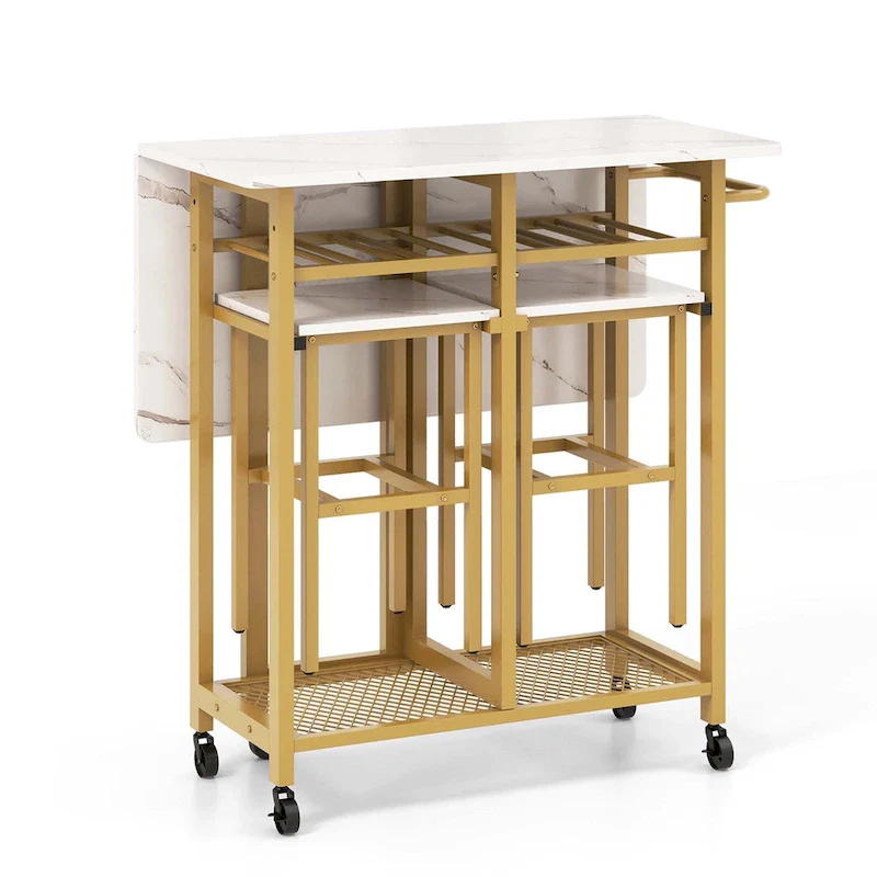 Costway 3 PCS Rolling Dining Table Set Extendable Kitchen Table 2